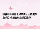 投资创业做什么好项目（小投资创业项目 小投资创业项目推荐）