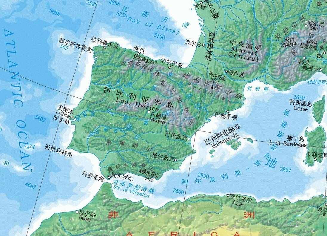 欧洲地中海沿岸三大半岛：伊比利亚半岛、亚平宁半岛和巴尔干半岛