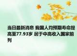 当日最新消息 我国人均预期寿命提高至77.93岁 居于中高收入国家前列