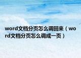 word文档分页怎么调回来（word文档分页怎么调成一页）