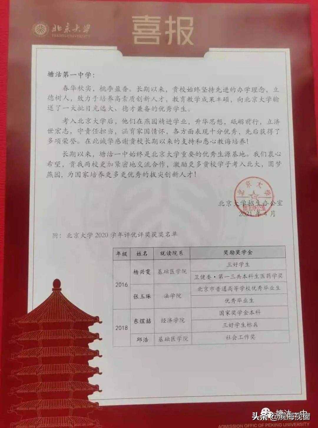 清华、北大齐授牌！塘沽一中牛翻了