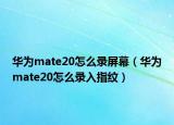 华为mate20怎么录屏幕（华为mate20怎么录入指纹）
