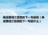 熟读唐诗三百首的下一句是啥（熟读唐诗三百首的下一句是什么）