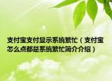 支付宝支付显示系统繁忙（支付宝怎么点都是系统繁忙简介介绍）