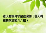 苍天有眼肖宁是谁演的（苍天有眼的演员简介介绍）