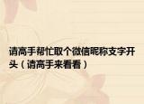 请高手帮忙取个微信昵称支字开头（请高手来看看）