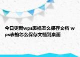 今日更新wps表格怎么保存文档 wps表格怎么保存文档到桌面