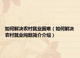 如何解决农村就业困难（如何解决农村就业问题简介介绍）