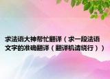 求法语大神帮忙翻译（求一段法语文字的准确翻译（翻译机请绕行））