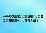 word文档简介设置在哪?（页面设置在哪里word简介介绍）