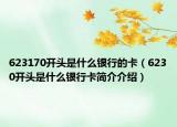 623170开头是什么银行的卡（6230开头是什么银行卡简介介绍）