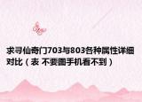 求寻仙奇门703与803各种属性详细对比（表 不要图手机看不到）