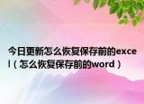 今日更新怎么恢复保存前的excel（怎么恢复保存前的word）