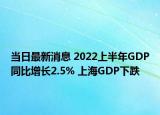 当日最新消息 2022上半年GDP同比增长2.5% 上海GDP下跌