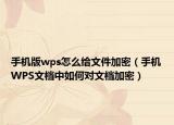 手机版wps怎么给文件加密（手机WPS文档中如何对文档加密）