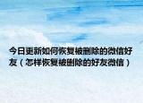 今日更新如何恢复被删除的微信好友（怎样恢复被删除的好友微信）