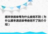 顺丰快递单号为什么查询不到（为什么顺丰速运单号查询不了简介介绍）