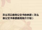 怎么可以查询公交卡的余额（怎么查公交卡余额查询简介介绍）