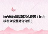 ie内核的浏览器怎么设置（ie内核怎么设置简介介绍）