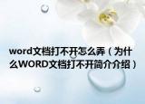 word文档打不开怎么弄（为什么WORD文档打不开简介介绍）