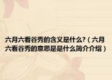 六月六看谷秀的含义是什么?（六月六看谷秀的意思是是什么简介介绍）