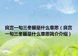 良言一句三冬暖是什么意思（良言一句三冬暖是什么意思简介介绍）