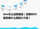 bios怎么设置密码（设置BIOS密码有什么用简介介绍）