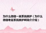 为什么微信一直系统维护（为什么微信老是系统维护啊简介介绍）