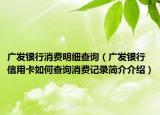 广发银行消费明细查询（广发银行信用卡如何查询消费记录简介介绍）