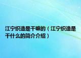 江宁织造是干嘛的（江宁织造是干什么的简介介绍）