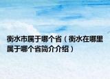 衡水市属于哪个省（衡水在哪里属于哪个省简介介绍）