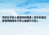 怎样在手机上查宽带的网速（用手机查自家宽带网速多少怎么查简介介绍）