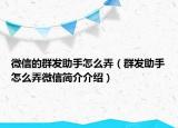 微信的群发助手怎么弄（群发助手怎么弄微信简介介绍）