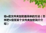 给u盘文件夹加密最简单的方法（怎样把U盘里某个文件夹加密简介介绍）