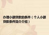 办理小额贷款的条件（个人小额贷款条件简介介绍）