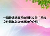 一招快速修复系统损坏文件（系统文件损坏怎么修复简介介绍）