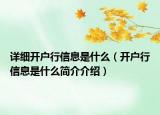 详细开户行信息是什么（开户行信息是什么简介介绍）