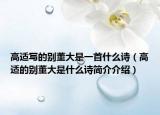 高适写的别董大是一首什么诗（高适的别董大是什么诗简介介绍）