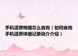 手机话费明细怎么查询（如何查询手机话费详细记录简介介绍）