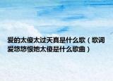 爱的太傻太过天真是什么歌（歌词爱悠悠恨她太傻是什么歌曲）