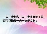 一夫一妻制和一夫一妻多妾制（是否可以恢复一夫一妻多妾制）