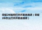 荣耀20i如何打开开发者选项（荣耀20i怎么打开开发者选项）