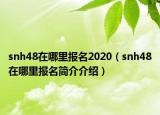 snh48在哪里报名2020（snh48在哪里报名简介介绍）