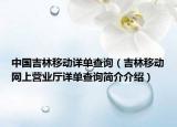 中国吉林移动详单查询（吉林移动网上营业厅详单查询简介介绍）