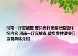 河南一厅官被查 曾负责村镇银行监管详细内容 河南一厅官被查 曾负责村镇银行监管具体介绍