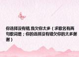 你选择没有错,我欠你太多（求歌名有两句歌词是；你的选择没有错欠你的太多谢谢）