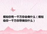 假如你有一千万你会做什么（假如给你一千万你想做些什么）