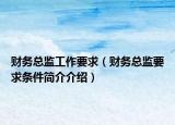 财务总监工作要求（财务总监要求条件简介介绍）
