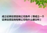 成立证券投资咨询公司条件（想成立一个证券投资咨询有限公司有什么建议吗）