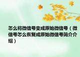 怎么将微信号变成原始微信号（微信号怎么恢复成原始微信号简介介绍）